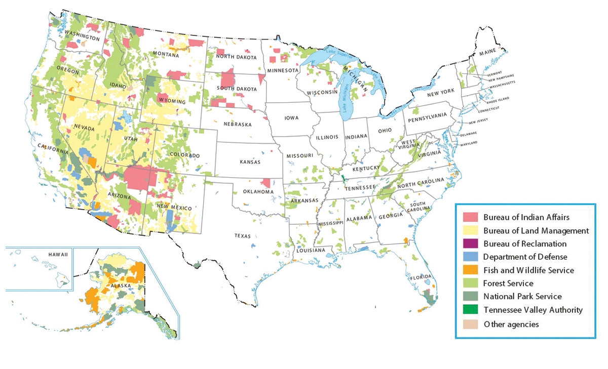 Public land map courtesey of GISGeography.com.