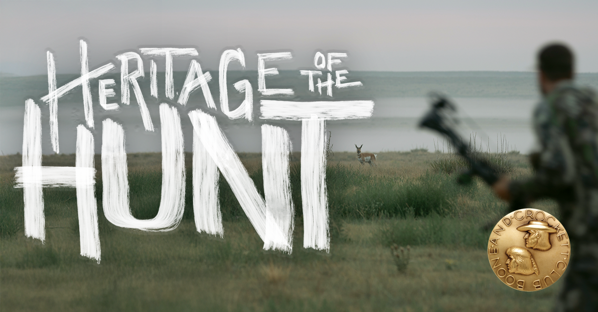 Bow hunter after pronghorn with text Heritage of the Hunt
