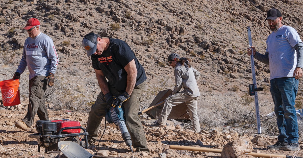 Keith Balfourd at phase 1 of construction on the Muddy Mountains guzzler project in Nevada, said this undertaking is the largest guzzler ever built for water collection and distribution in Nevada’s history. In addition to receiving funding from WSF and Bergara, the project also received funding from the Nevada Department of Wildlife (NDOW), WSF affiliates, Fraternity of the Desert Bighorn, Nevada Bighorn Unlimited-Fallon, Nevada Bighorns Unlimited-Reno, and Meadow Valley Wildlife Unlimited. 