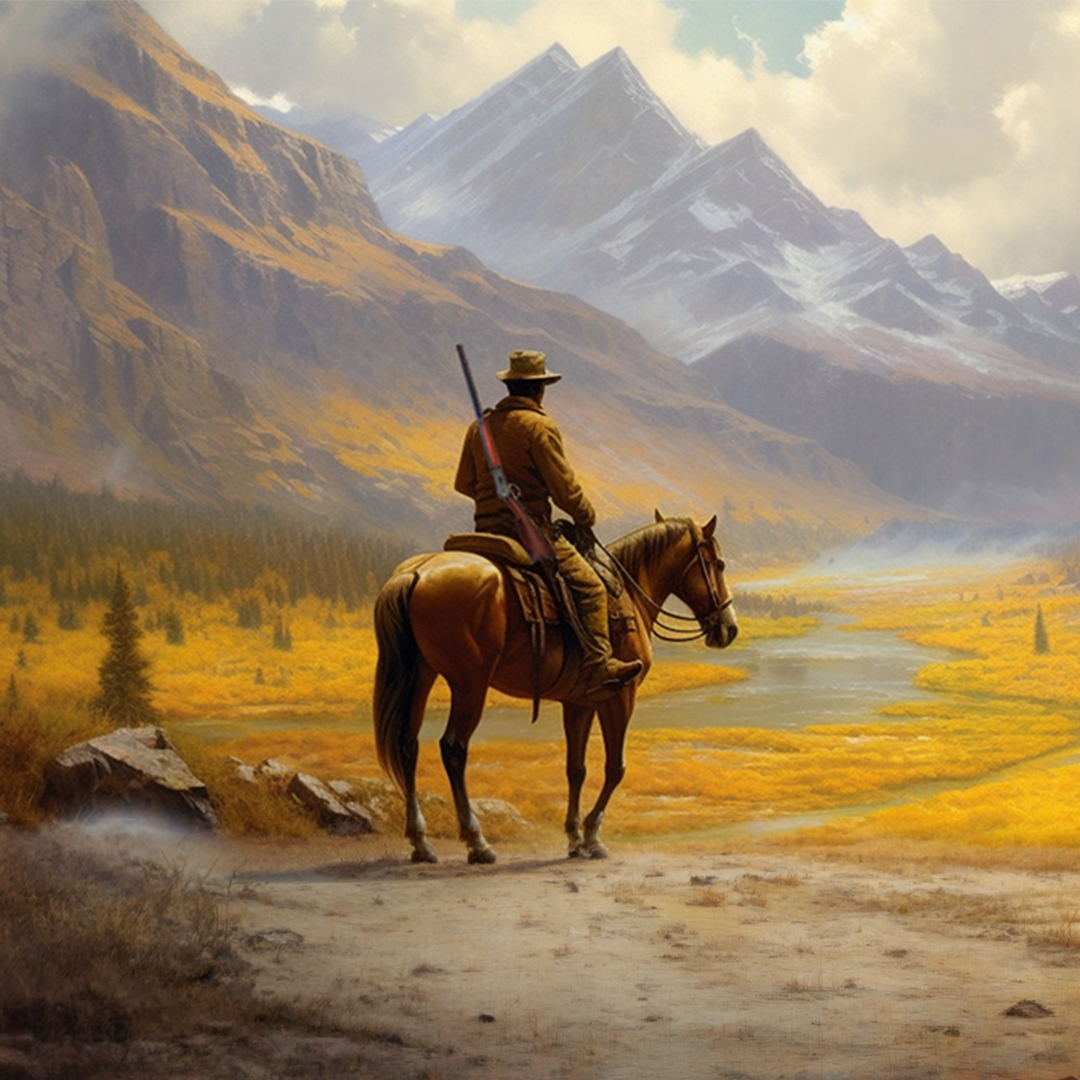 man riding horse in mountains