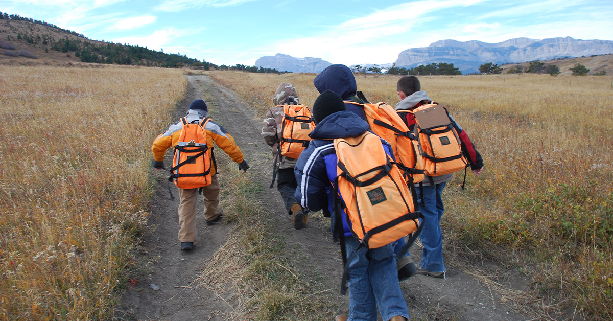 students hiking