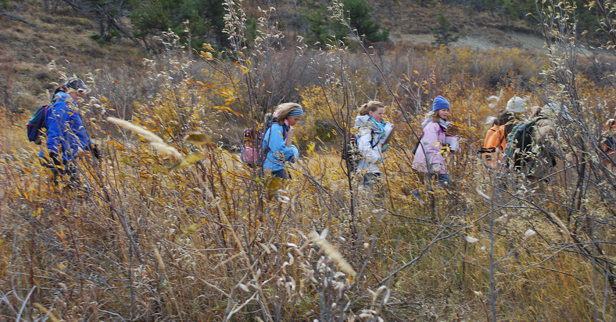 students hiking