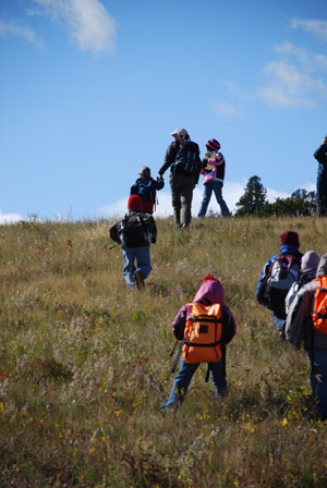 students hiking
