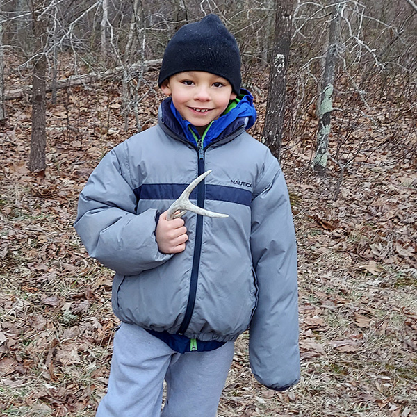 Mason with his first shed last year!